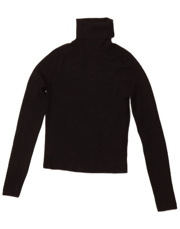 ZARA Womens Crop Roll Neck Jumper Sweater UK 12 Medium Black Viscose