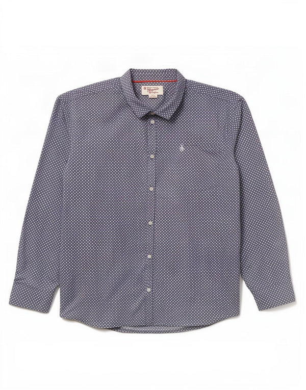 Penguin Mens Shirt 3XL Blue Polka Dot Cotton