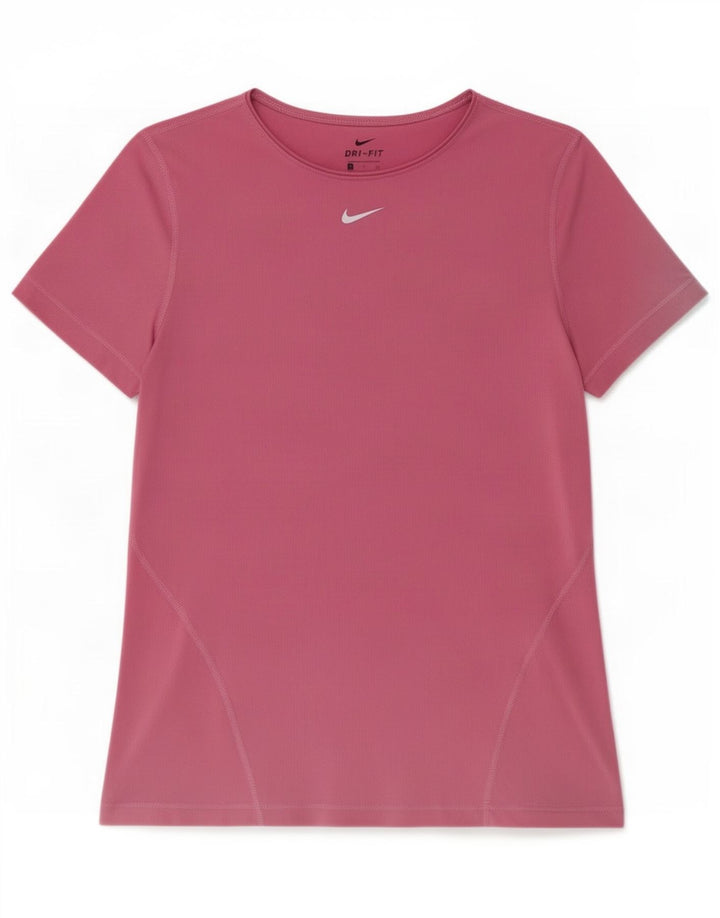 Nike Womens Dri Fit T-Shirt Top UK 10 Small Pink Polyester