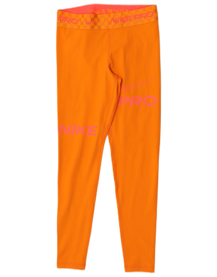 Nike Womens Dri Fit Graphic Leggings UK 12 Medium  Orange Polyester