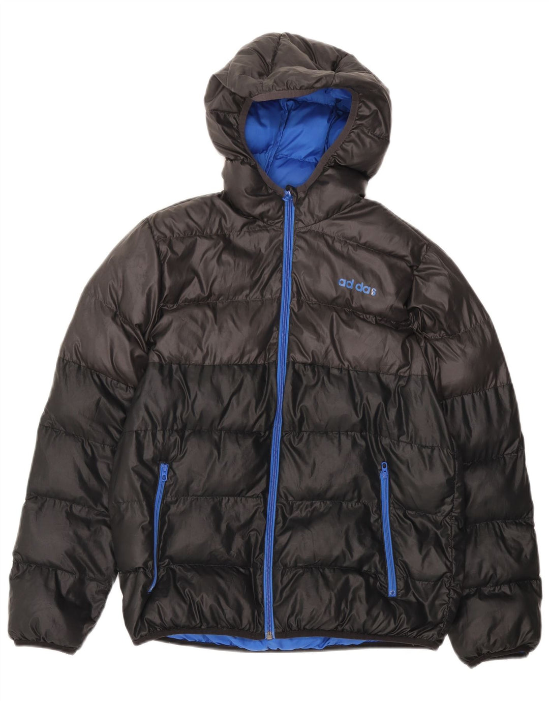 ADIDAS Boys Hooded Padded Jacket 13-14 Years Black Colourblock Polyester