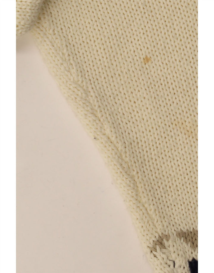 VINTAGE Womens Oversized Cardigan Sweater UK 10 Small Off White Geometric