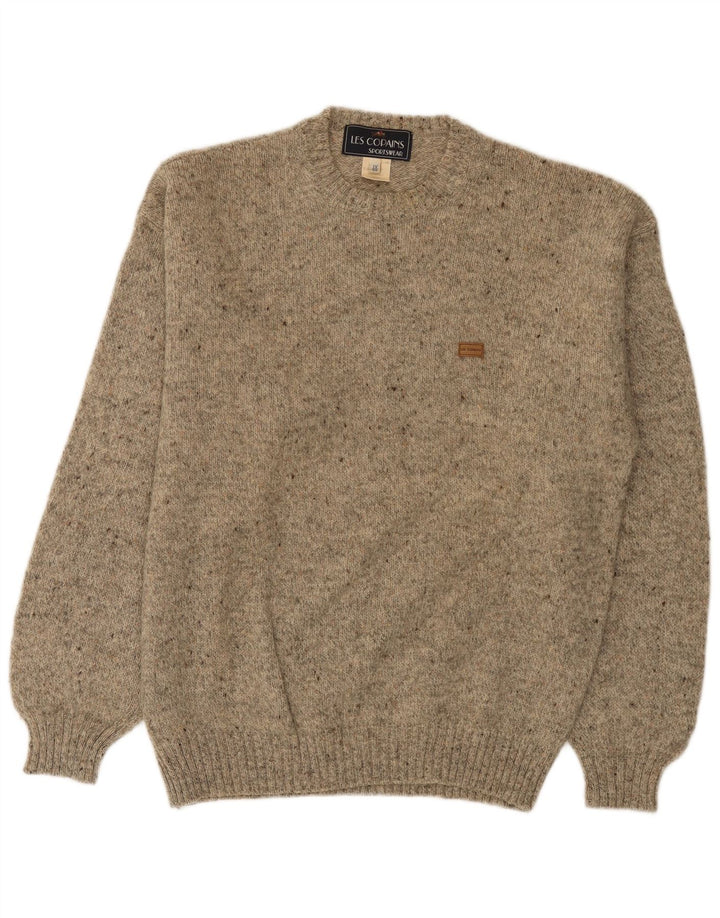 Les Copains Mens Crew Neck Jumper Sweater IT 50 Medium Grey Flecked Wool