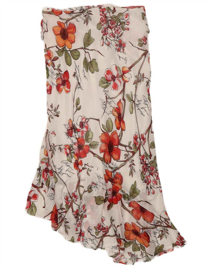 Vintage Womens Asymmetrical Skirt  W32 Large White Floral Viscose