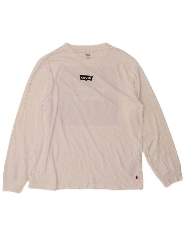 LEVI'S Mens Relaxed Graphic Top Long Sleeve Medium White Cotton