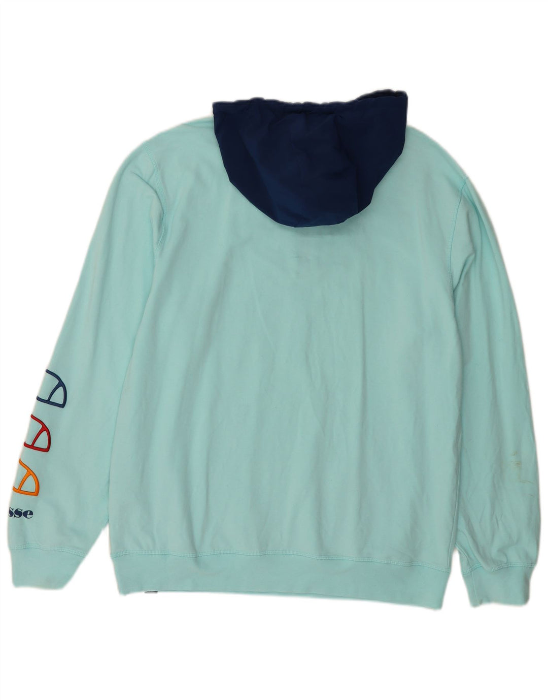 ELLESSE Mens Graphic Hoodie Jumper XL Turquoise Colourblock Cotton