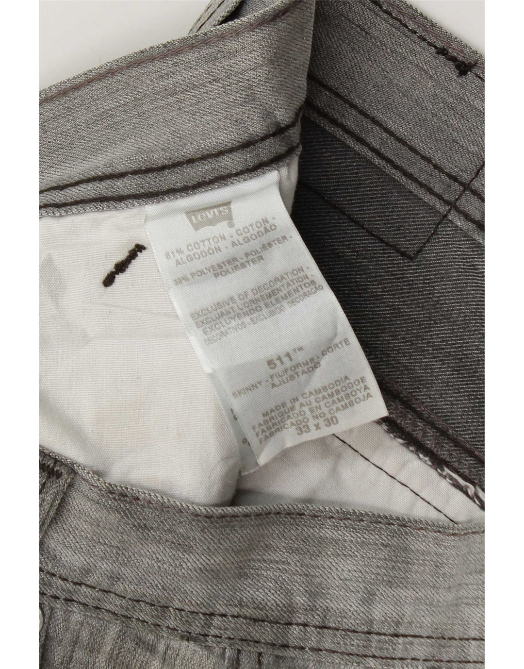 Levi's Mens 511 Slim Jeans W33 L30 Grey Flecked Cotton