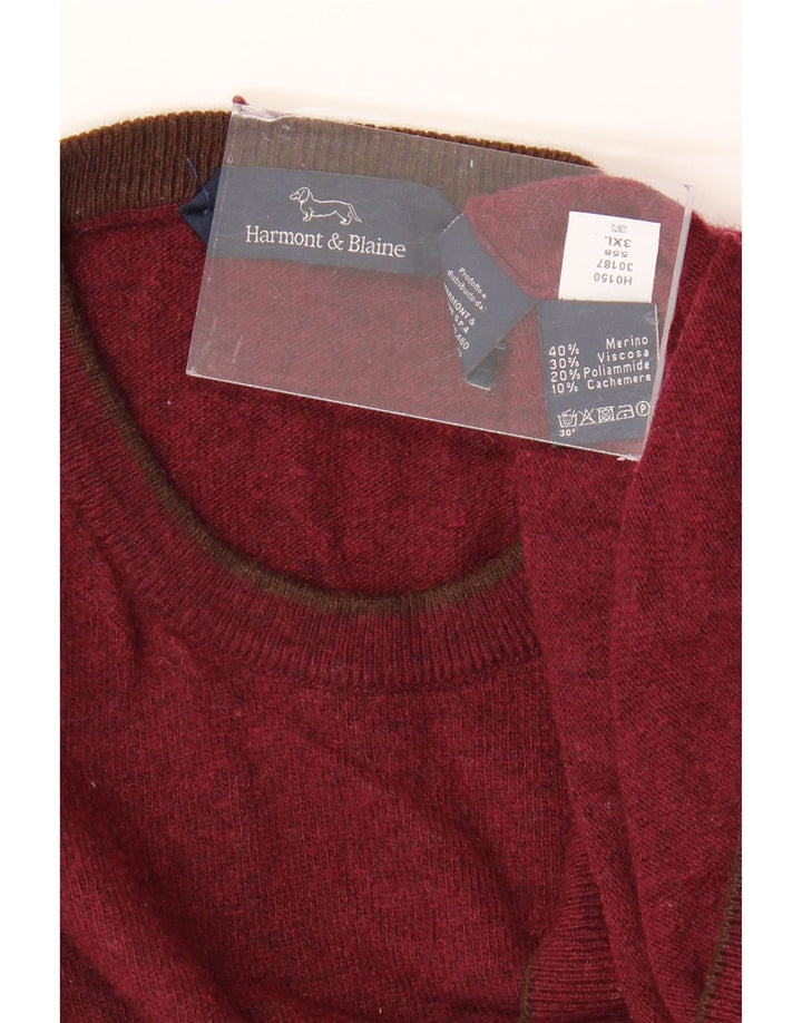 HARMONT & BLAINE Mens Crew Neck Jumper Sweater 3XL Burgundy Merino Wool