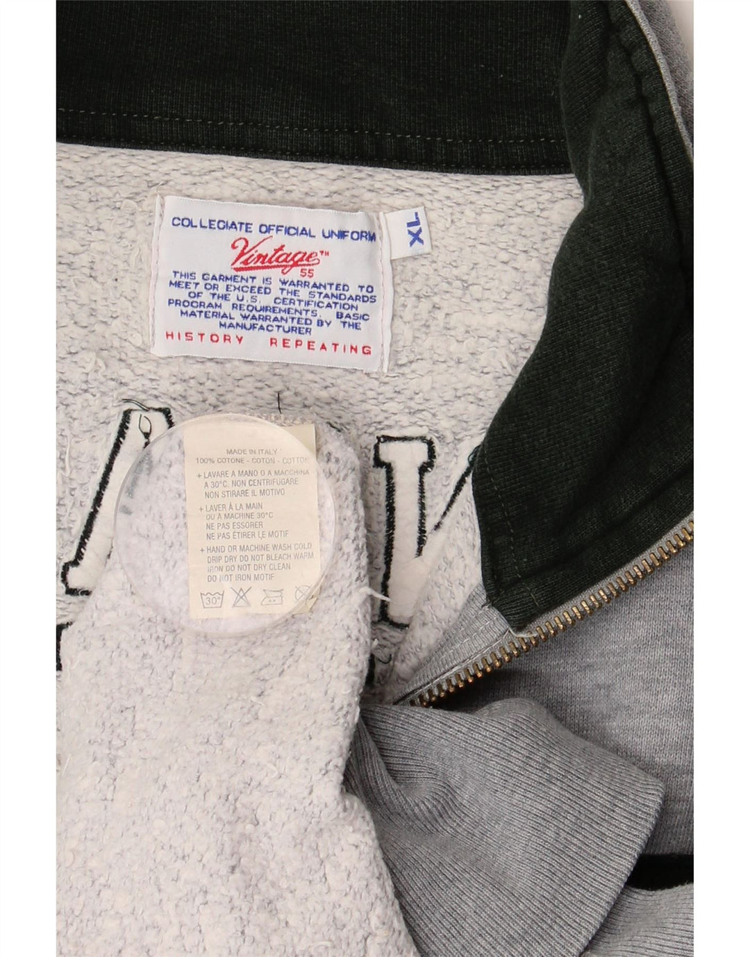 VINTAGE Mens Graphic Tracksuit Top Jacket XL Grey Cotton