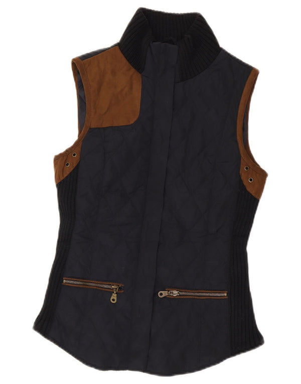 Zara Womens Quilted Gilet UK 6 XS Navy Blue Colourblock Polyester