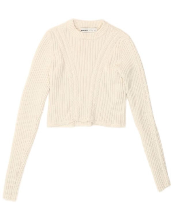 Bershka Womens Crop Boat Neck Jumper Sweater UK 10 Small White