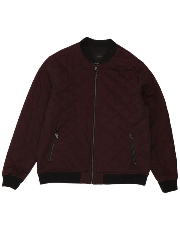 Zara Mens Quilted Bomber Jacket UK 44 2XL Burgundy
