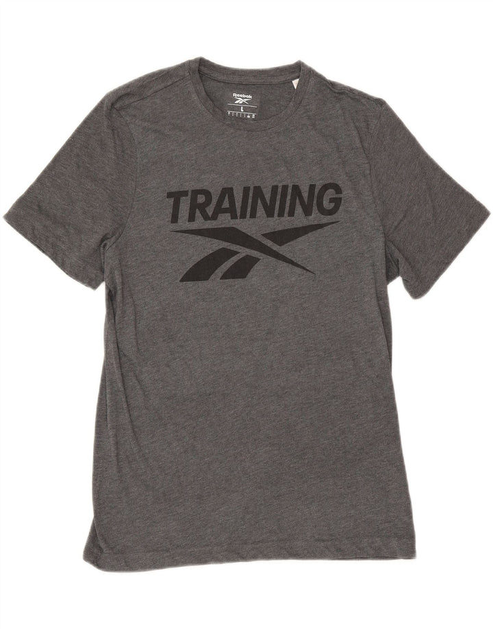 Reebok Mens Regular Fit Graphic T-Shirt Top Large Grey Flecked Polyester