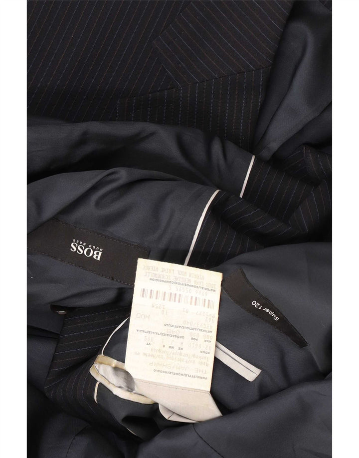 Hugo Boss Mens 2 Button Blazer Jacket EU 48 Medium Navy Blue Pinstripe