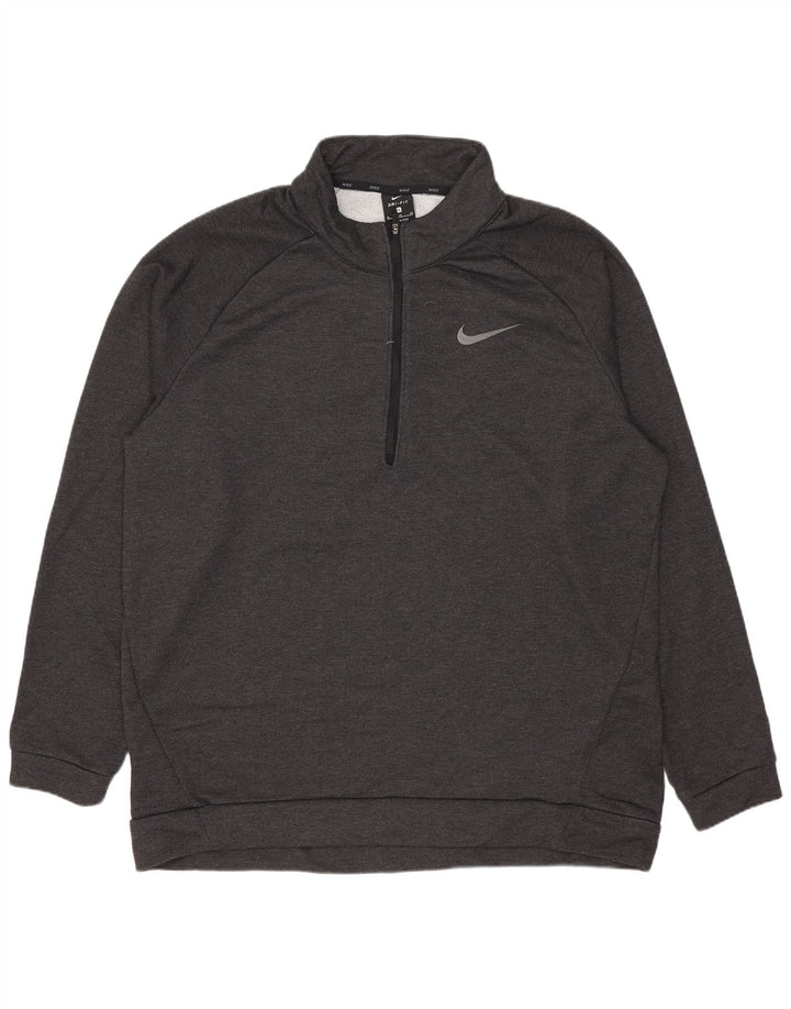 Nike Mens Dri Fit Zip Neck Sweatshirt Jumper XL Grey Polyester