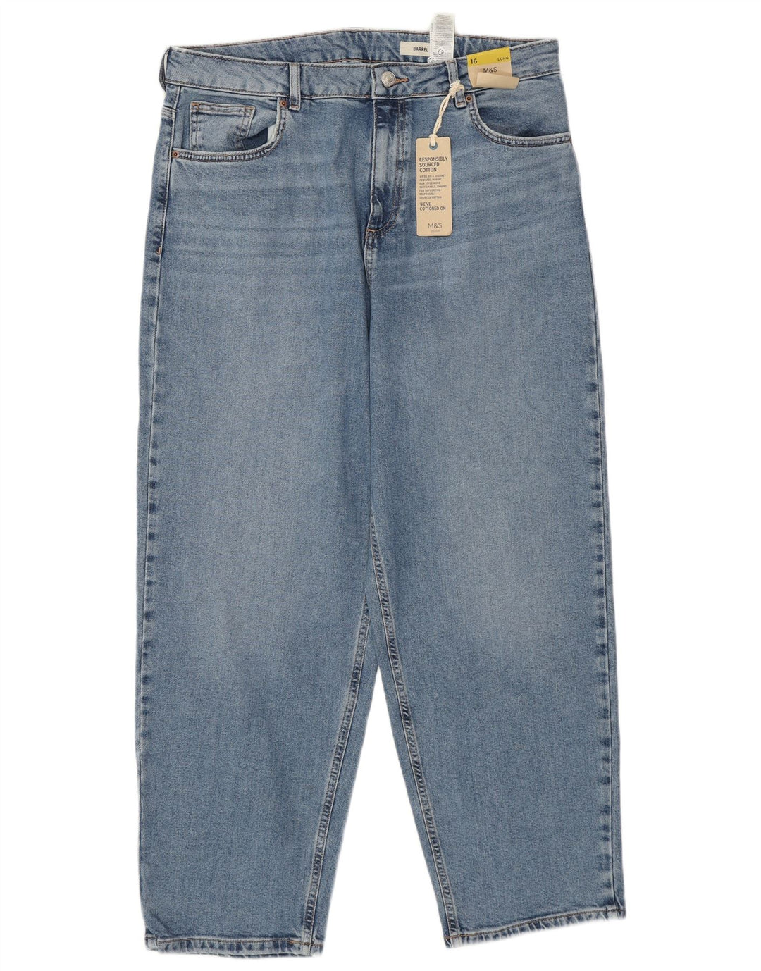 MARKS & SPENCER Womens Barrel High Waist Jeans UK 16 Large W34 L28 Blue