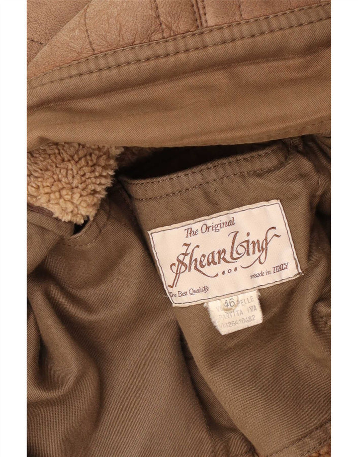 Vintage Womens Sherpa Oversized Leather Jacket IT 46 Large Brown