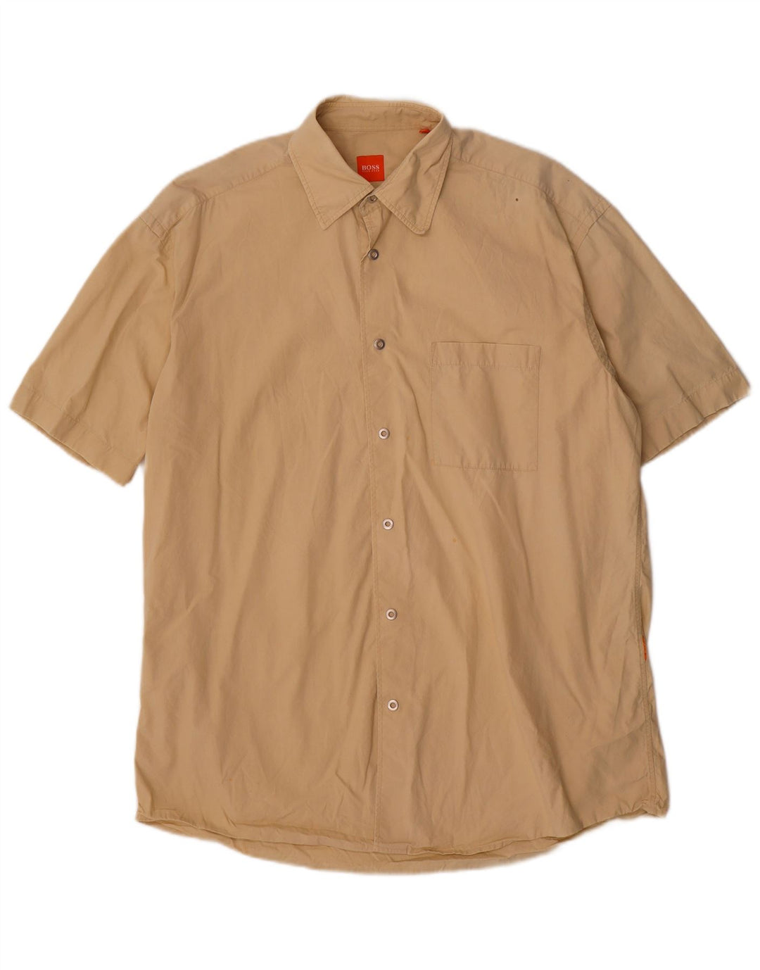 Hugo Boss Mens Short Sleeve Shirt Medium Beige Cotton