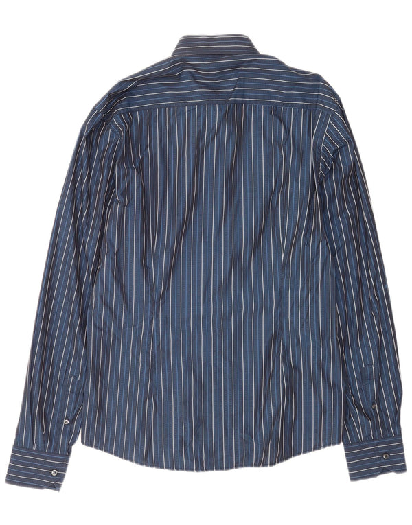 Valentino Mens Inter Fit Shirt Size 17 1/2 44 XL Navy Blue Pinstripe Cotton