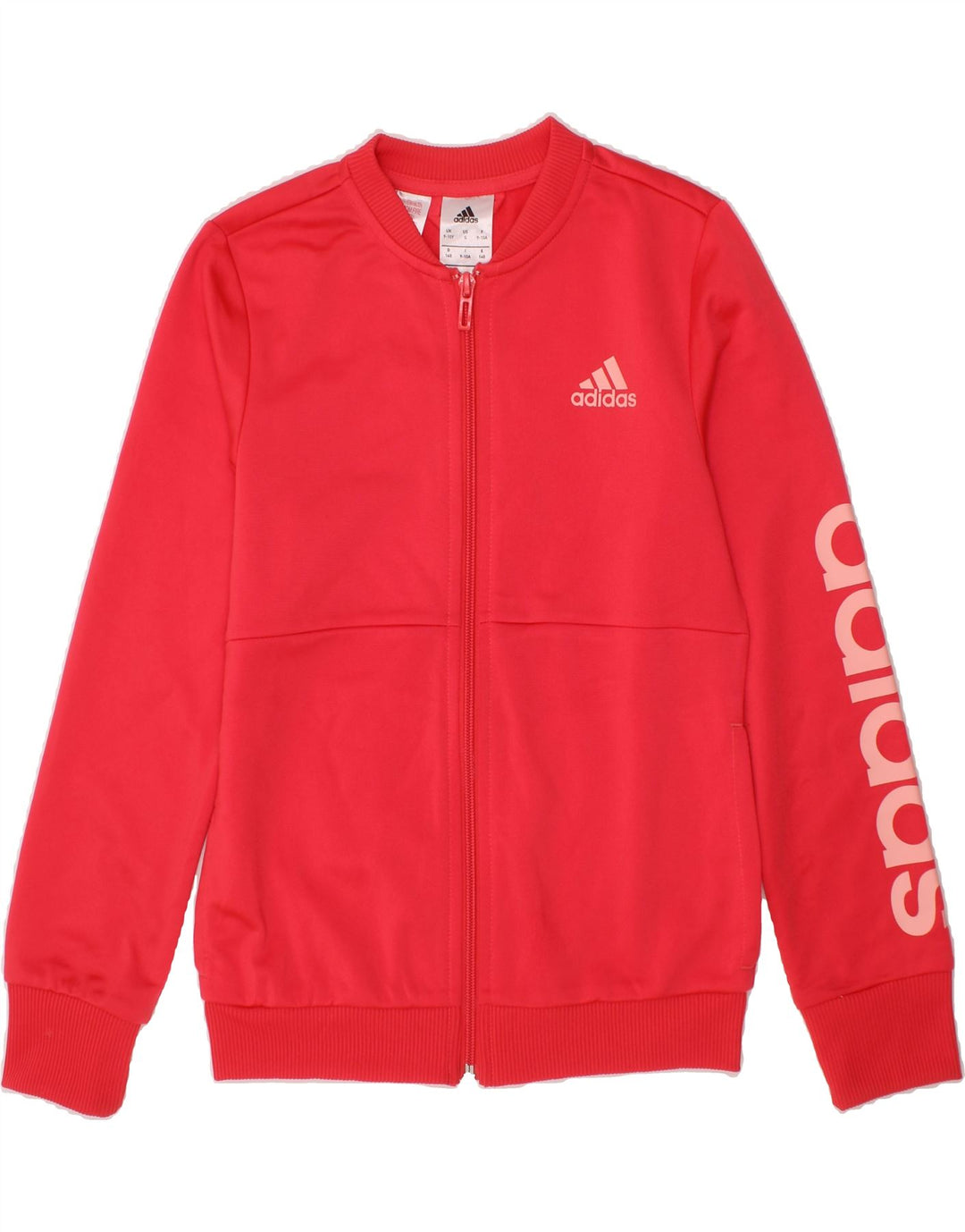 ADIDAS Girls Graphic Tracksuit Top Jacket 9-10 Years Red Polyester Vintage Adidas and Second-Hand Adidas from Messina Hembry 