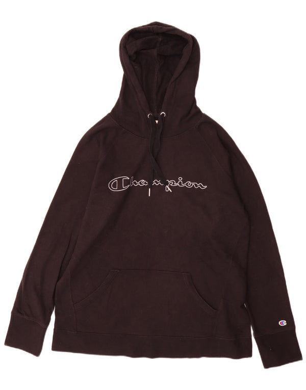 Champion Mens Graphic Hoodie Jumper Large Black Cotton