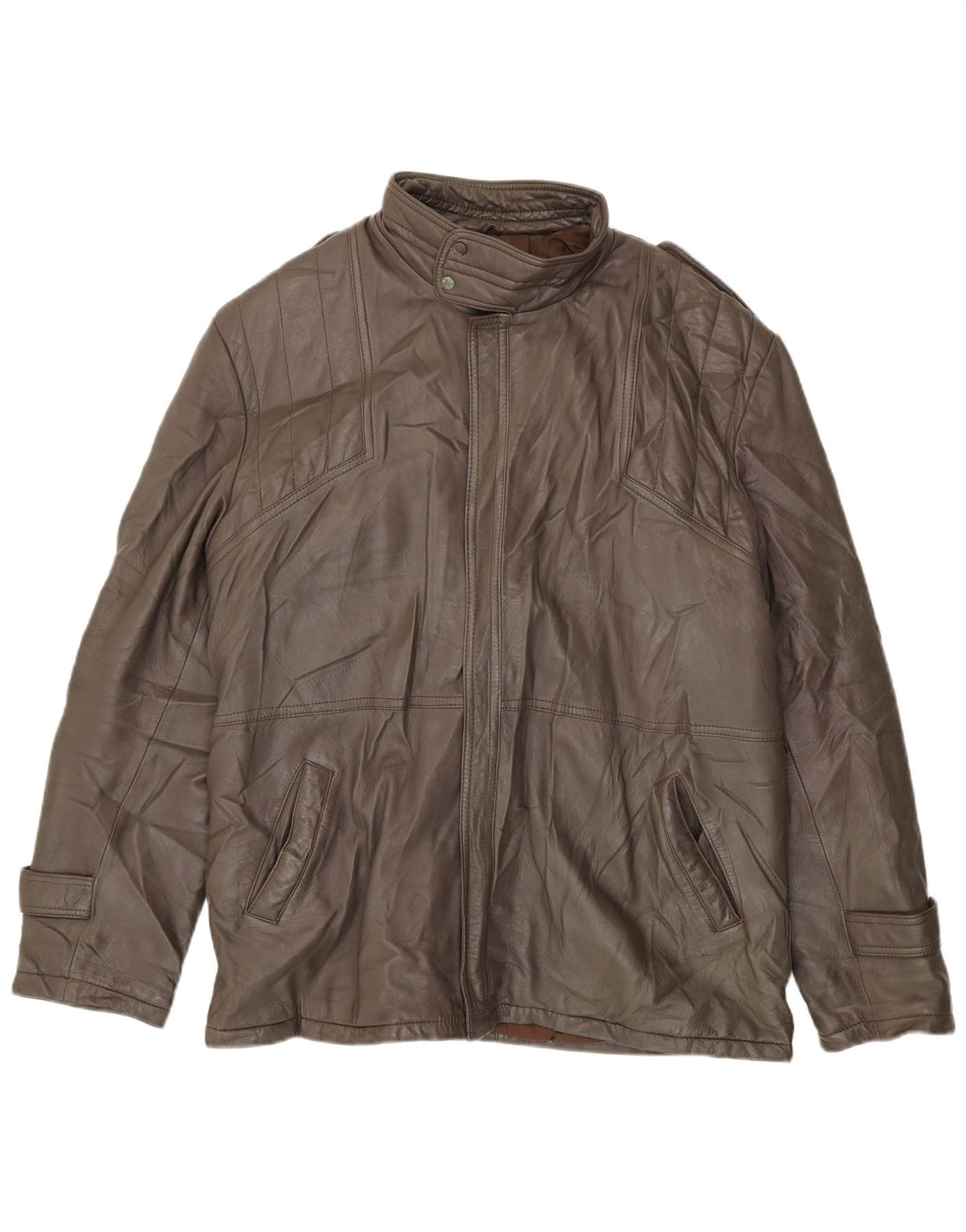 VINTAGE Mens Leather Jacket IT 54 2XL Brown Leather