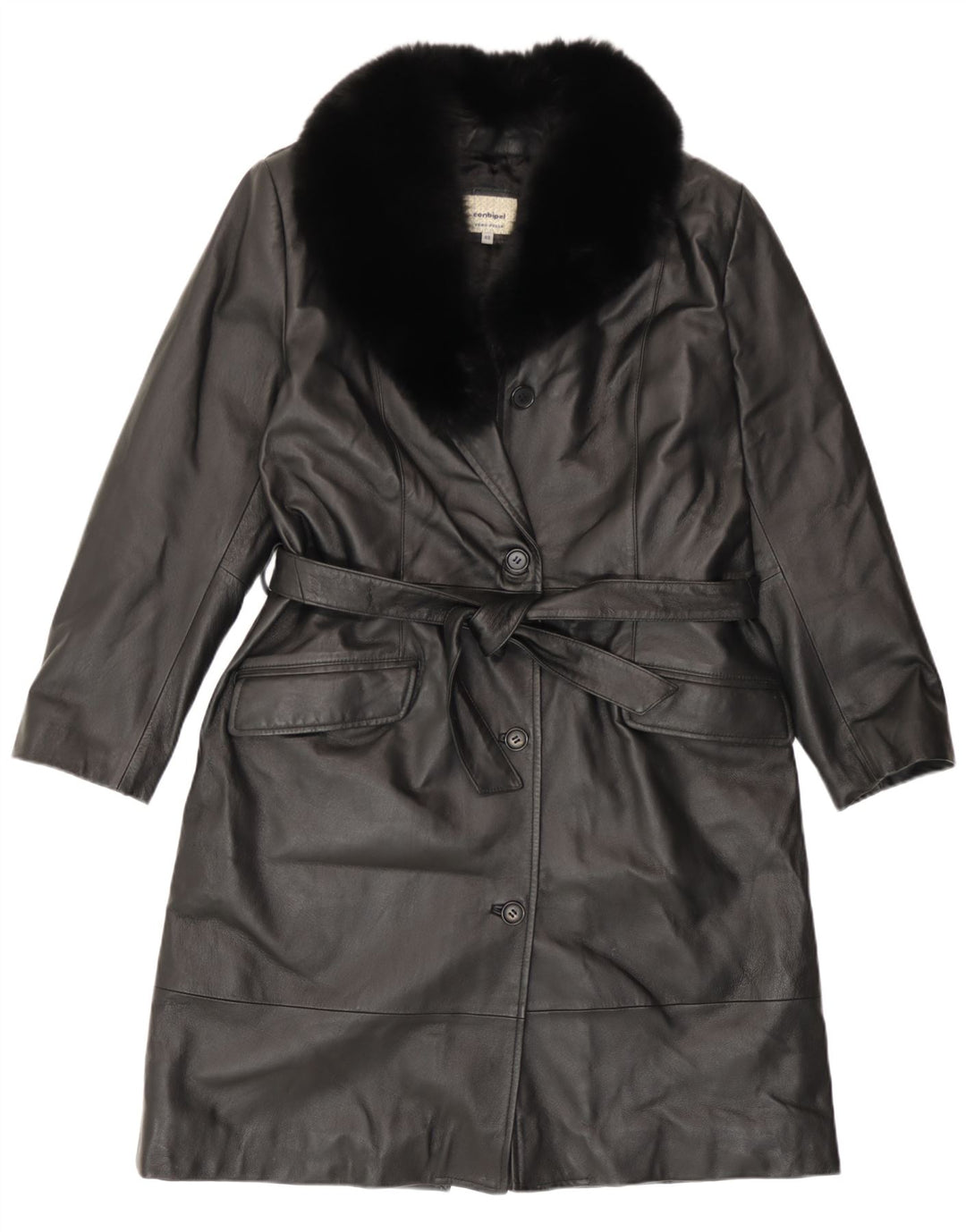 Conbipel Womens Leather Coat IT 48 Large Black Leather