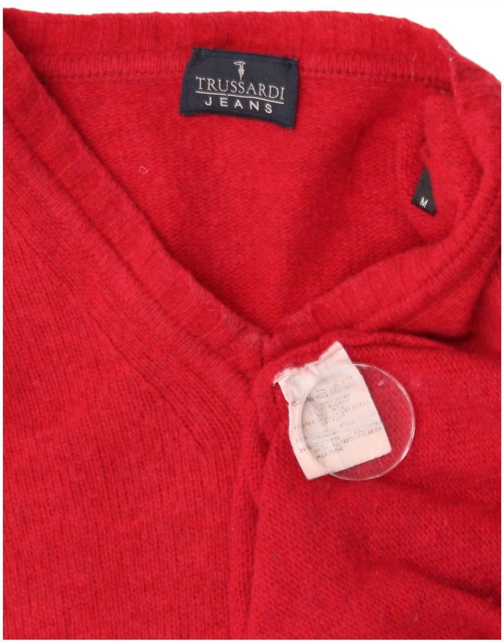 Trussardi Mens V-Neck Jumper Sweater Medium Red Wool
