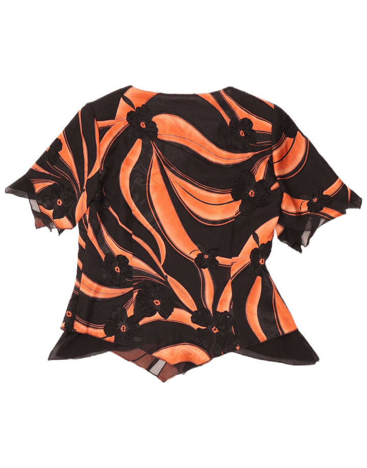 Hermann Lange Womens Asymmetric Blouse Top EU 38 Medium Black Floral Rayon