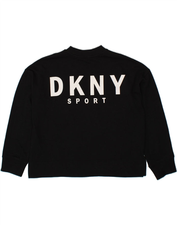 DKNY Womens Oversized Crop Graphic Sweatshirt Jumper UK 14 Medium Black Vintage Dkny and Second-Hand Dkny from Messina Hembry 