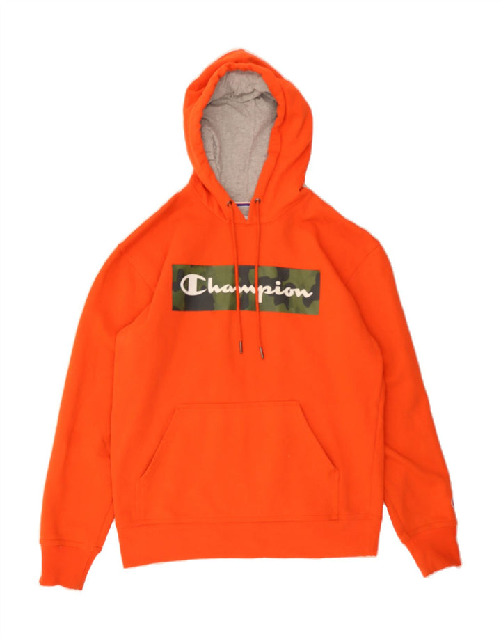 CHAMPION Mens Graphic Hoodie Jumper Medium Orange Cotton Vintage Champion and Second-Hand Champion from Messina Hembry 