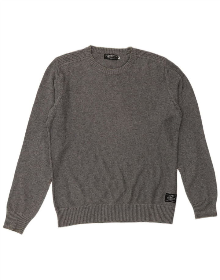 JACK & JONES Mens Crew Neck Jumper Sweater Medium Grey Cotton