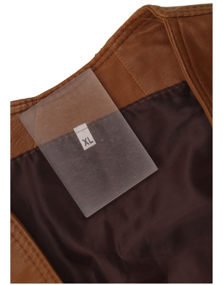 Vintage Mens Leather Waistcoat XL Brown