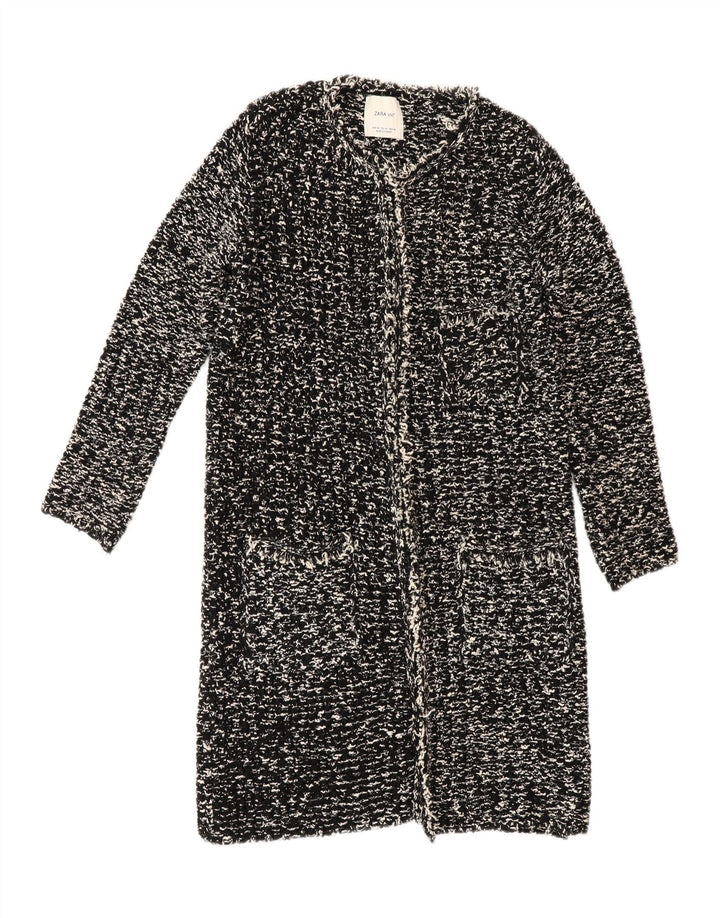 Zara Womens Longline Cardigan Sweater UK 14 Medium Black Flecked