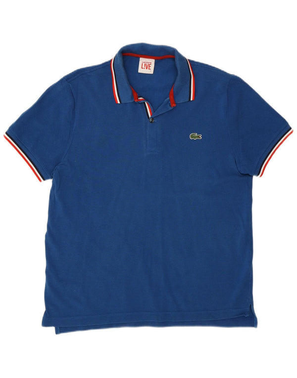 LACOSTE Mens Polo Shirt Size 4 Medium Blue Cotton