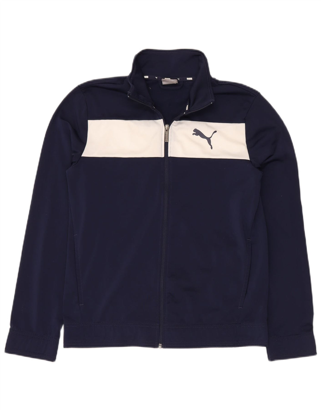 PUMA Mens Tracksuit Top Jacket Small Navy Blue Colourblock Polyester