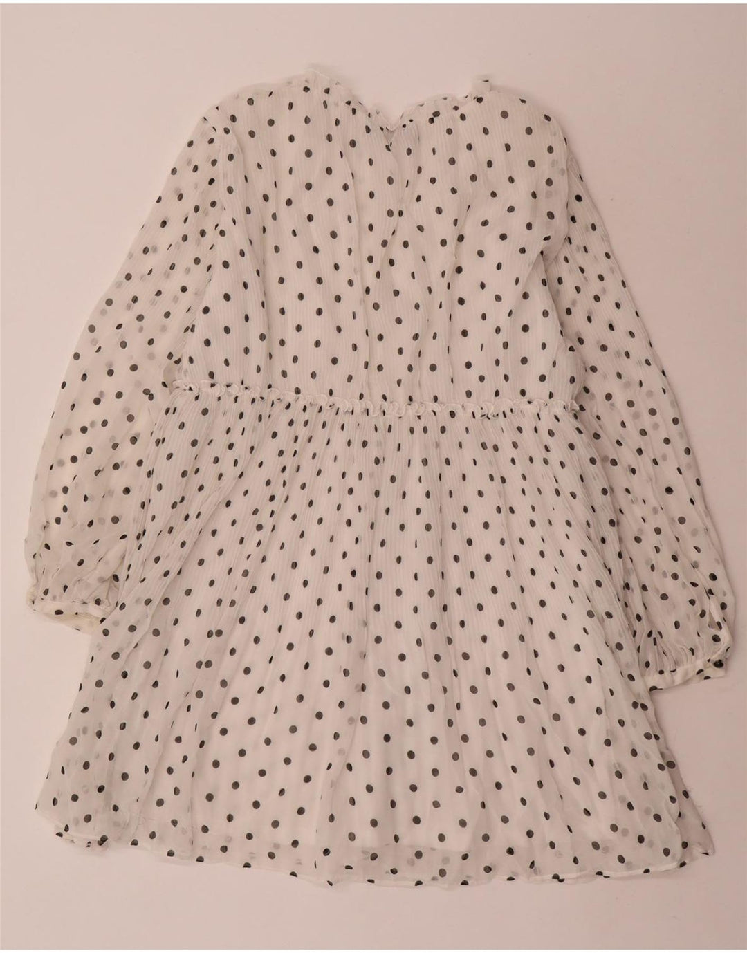 ZARA Womens Long Sleeve A-Line Dress UK 14 Medium White Spotted Polyester