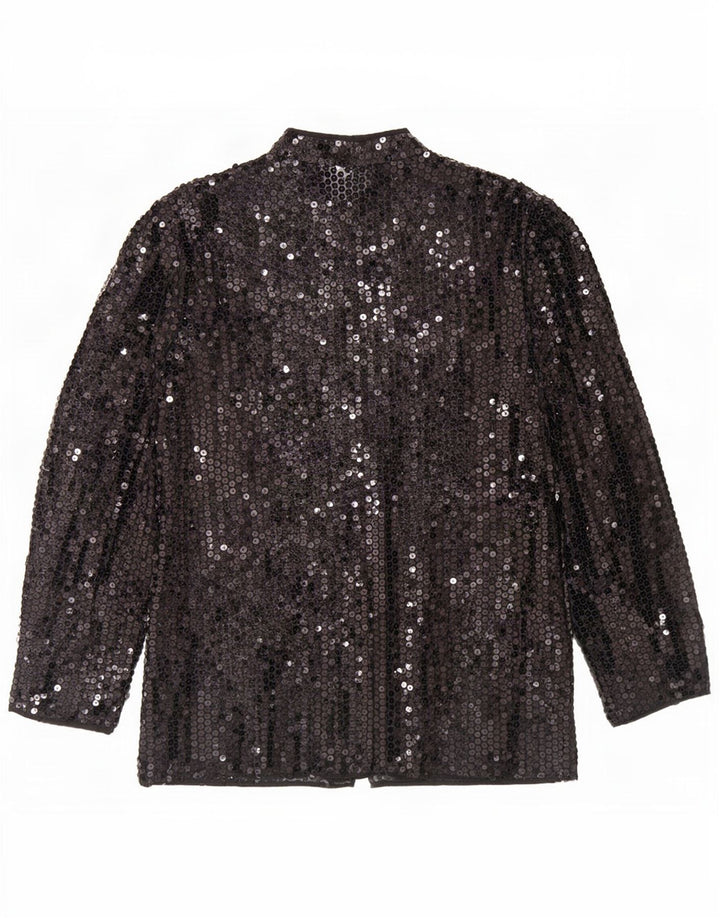 Del Mod Womens See Through Sequin Cardigan Top EU 42 Large Black Polyester