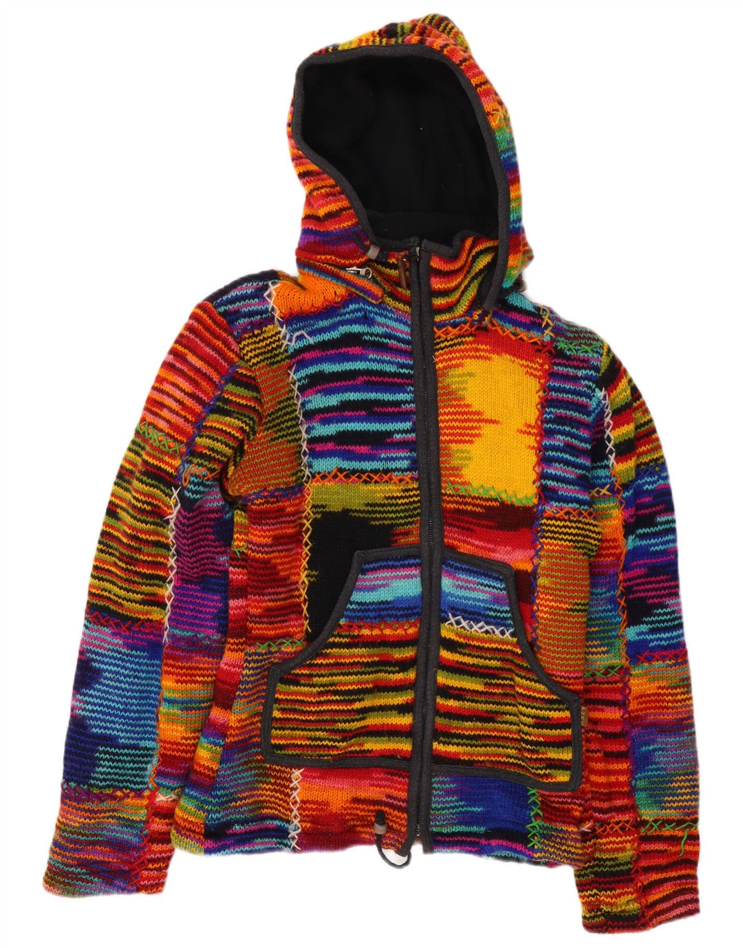 VINTAGE Womens Hooded Cardigan Sweater UK 12 Medium Multicoloured Striped