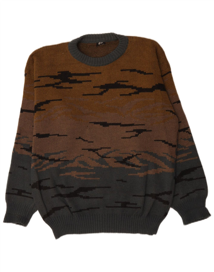 C&A Mens Crew Neck Jumper Sweater EU 48/50 Medium Brown Colourblock