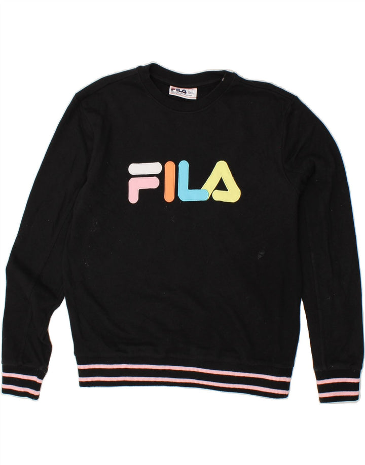 FILA Womens Graphic Sweatshirt Jumper UK 14 Medium Black Cotton Vintage Fila and Second-Hand Fila from Messina Hembry 