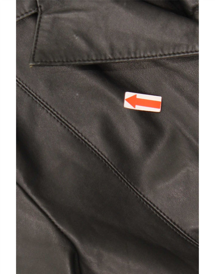 Sardar Womens 4 Button Leather Coat UK 12 Medium Black
