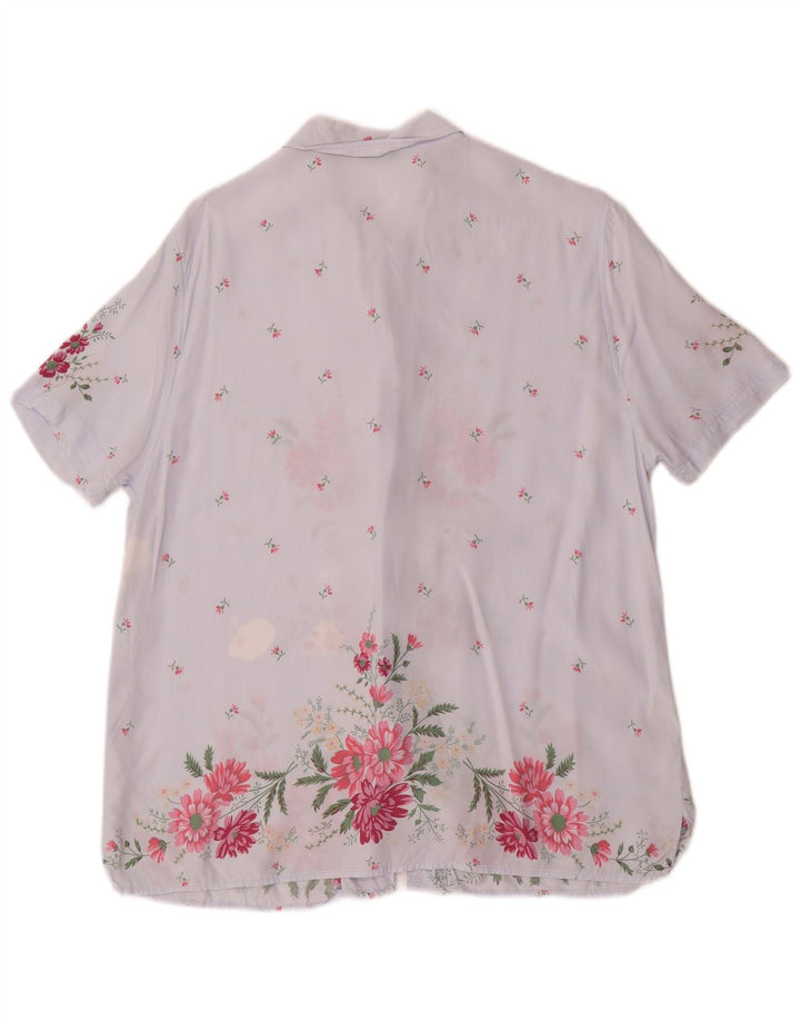 Benetton Womens Short Sleeve Shirt IT 46 Large Blue Floral Viscose