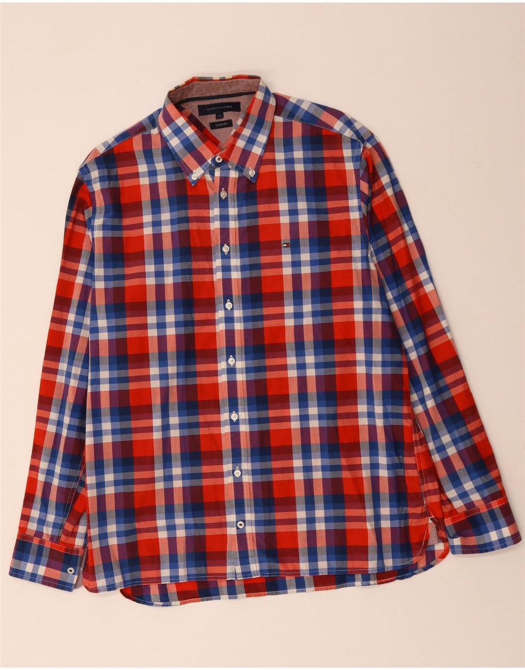 TOMMY HILFIGER Mens Custom Fit Shirt Large Multicoloured Check Cotton