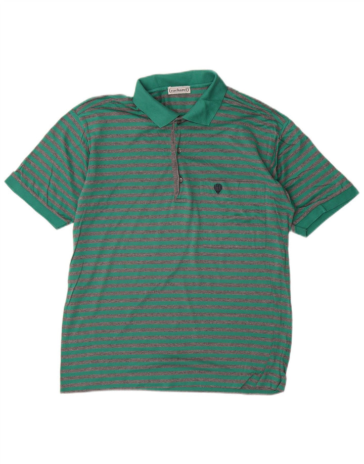 CACHAREL Mens Polo Shirt Small Green Striped Cotton