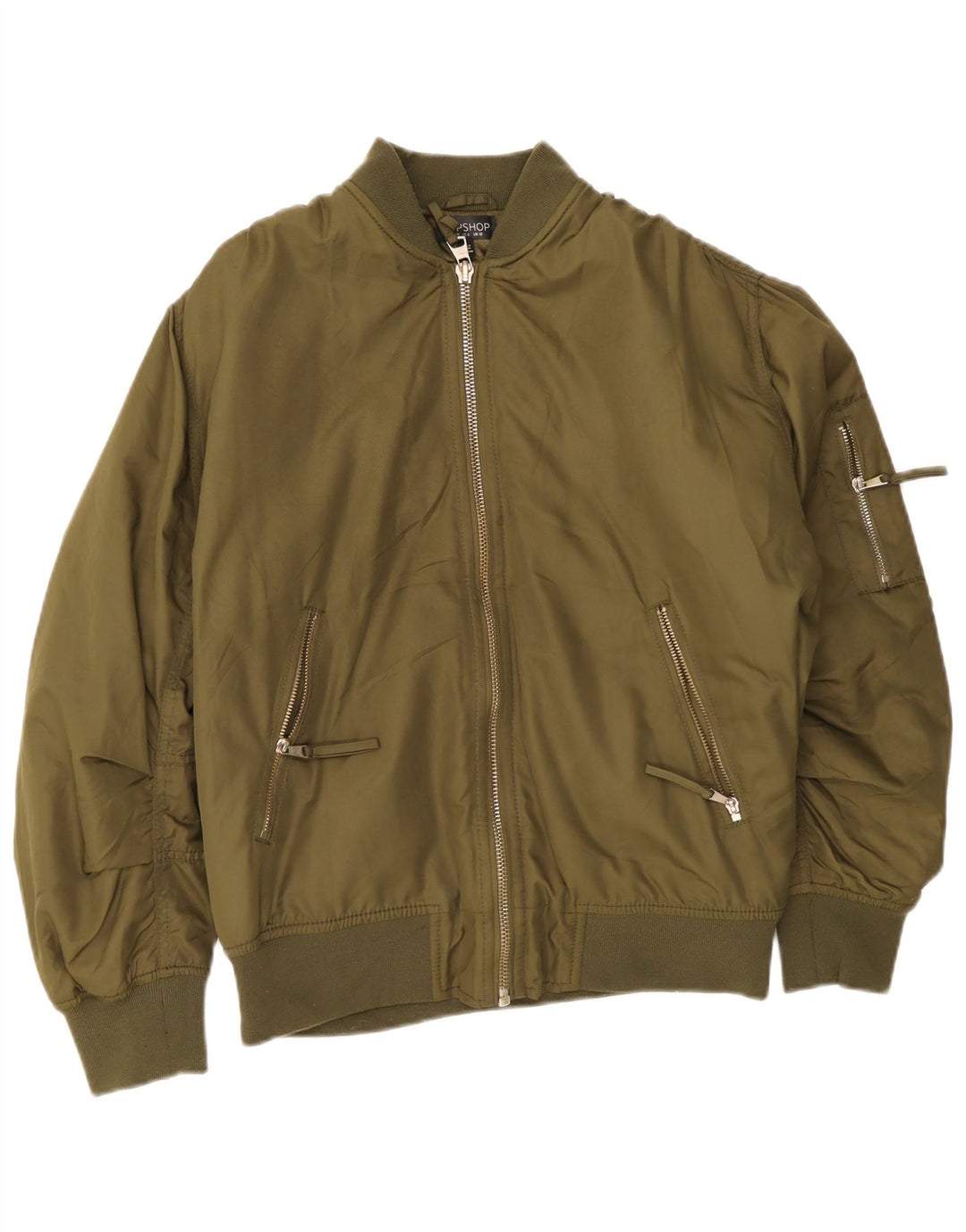 Topshop Womens Oversized Bomber Jacket UK 10 Small Green Polyester