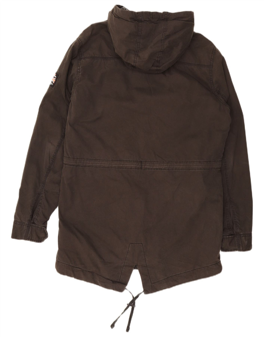 Superdry Mens Military Hooded Parka Jacket UK 40 Large Grey Cotton