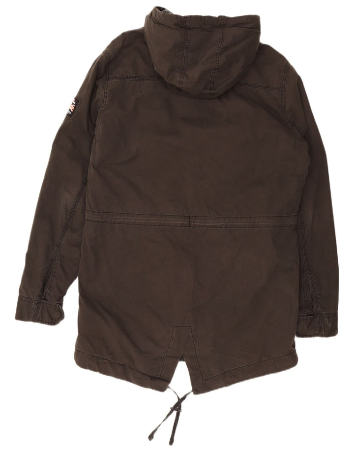 Superdry Mens Military Hooded Parka Jacket UK 40 Large Grey Cotton