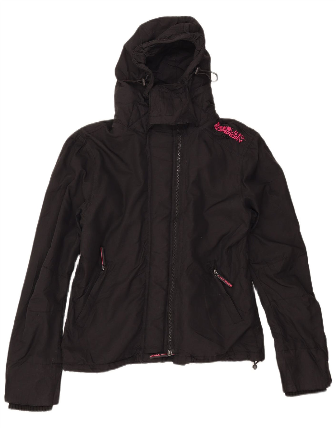 Superdry Womens Hooded Windbreaker Jacket UK 14 Medium Black Nylon