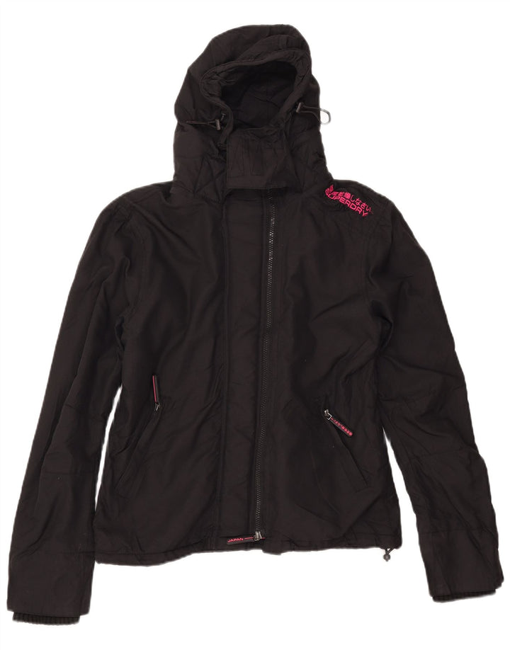 Superdry Womens Hooded Windbreaker Jacket UK 14 Medium Black Nylon